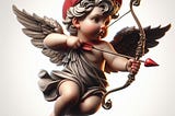 Cupid with a bow and arrow wearing a red cap