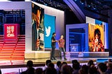 Onstage during the main keynote presentation at Google Cloud Next 2018 in Moscone South in San Francisco, California.