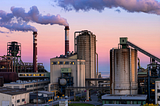 Sprawling manufacturing site complete with smokestacks