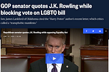 GOP Senator Quotes JK Rowling while blocking vote on LGBTQ Bill.