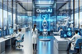 A Microsoft Copilot created image show some technicians and a couple of robots with OpenAI text above them.