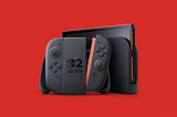 The Nintendo Switch 2 on the iconic red brand colour background