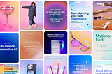 Examples of mesh gradients from IG socials from popular companies like Drunk Elephant, Recess, Stripe, Cotopaxi, Github, Salesforce, Maven Clinic, Qualcomm, Barre 3, Headspace, GoodR, Canva, Native, Notion, Casetify (curated by the author)