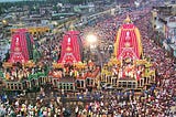 Each year in Jagannath Puri, three enormous chariots are built anew for Lord Jagannatha, Balarama…