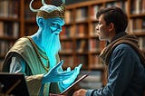 Genie conversing with a student, image courtesy: https://deepai.org/machine-learning-model/text2img