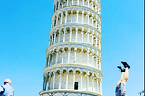 What is a leaning handshake at the Leaning Tower of Pisa with Michelle Samuels?