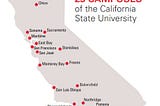 A map of CSU campuses, the central location of the debate around caste in the diaspora