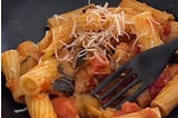 Pasta with eggplant Sicilian style.