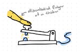 Hand drawn picture of a finger tapping a Morse code device