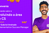 Gerando valor e evoluindo nossa área de CS, com Gabriel Andrade, Onboarding no time de CS (imagem com foto do Gabriel sorrindo com a camiseta roxa da Convenia)