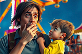 A father thinks petrified thoughts about a big dipper, while a child looks on, to illustrate whether the child picks up reactions from a parent.