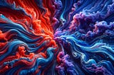 An imaginative abstract depiction of the battle between Omega Indexer and Indexceptional using the theme of liquid art