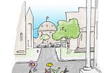 Here we have a drawing of a DC location & a gathering of arty types, like I pretend to be, demonstrating against the gov’t. No one notices…