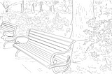 A sketch of benches in a park.