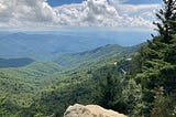 View from Waterrock Knob, rolling hills into the distance, clouds in a blue sky