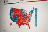 Map showing red states and blue states for the electoral college in the 2020 elections