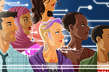 A drawing of people from various racial groups and genders all standing together