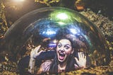 A woman stuck in a glass bubble