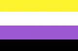 An image of the non-binary flag featuring yellow, white, purple and black stripes.