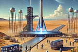 Blue Origin, New Shepard, spaceport, rocket launch, commercial space travel, futuristic, engineers, astronauts, desert landscape, innovation in spaceflight