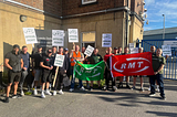 Trade union members on a RMT picket line in the UK in 2022 — photo courtesy the RMT