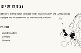 Vertbase to launch Euro and GBP trading for digital currencies on May 1, 2019