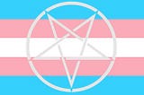 transgender flag with satanic pentagram superimposed