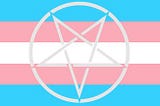 transgender flag with satanic pentagram superimposed