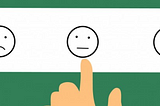 Illustrated finger pointing to the middle of three drawn faces (frown, meh, happy)