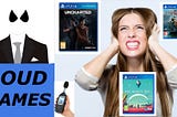 A woman holding her ears surrounded by the 3 loudest PS4 games and a noise meter