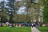 Students in tents occupying the lawn of Vassar College in solidarity with Palestinians.