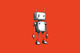 line drawing of a robot with an orange background