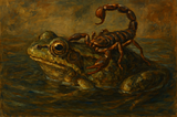 A frog with a scorpion on its back