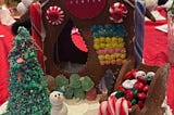 small, homemade gingerbread house