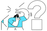 An illustration that someone points to herself with a question mark on the right side