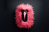 Midjourney Prompt: “a logo with a Marabou in it by Stefan Sagmeister”. Looks more like a lizard going to a costume party dressed up as a bird.