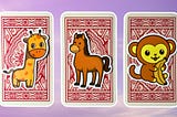 Three tarot pick a card piles: pile 1 — giraffe, pile 2 — horse, and pile 3 — monkey