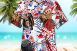 Unisex Dinosaur American Flag Hawaiian Shirts