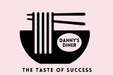 A logo of Danny’s Diner, a Japanese restaurant, in the pink background, showing the “The Taste of Success” message
