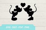 Mickey and Minnie Kiss SVG - Mickey Download Digital File - svg, dxf, pdf, and png - Disneyland - Mickey Minnie Heart