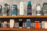 A display of Stanley water bottles