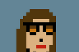 Cryptopunk image of female punk with brown hair and glasses