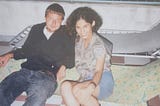 Esin and Gentry Bronson sitting on a veranda at night on the Black Sea in a village near Samsun, Turkey, in 1995