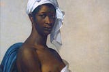 Photo (detail) of the Louvre’s Portrait of a Black woman with white head scarf and exposed breast known as Portrait of Madeleine, but formerly called Portrait of a Negress.