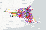 The Mapping Project’s interactive map showing the 483 entities included linked to each other over a map of the northeastern united states.