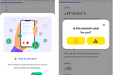 Screenshots from Math Hero app which show examples of UX copy