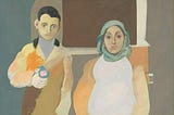 Painting by refugee artist Arshile Gorky; shows the artist with his mother.