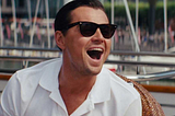 Leonardo DiCaprio laughing in the Wolf of Wall Street