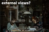 Pinterest image for sharing of people on their laptops in a cafe for the article — Should Medium Change Its Algorithm And Acknowledge The Importance Of External Views?