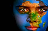 the map of africa on face of a young boy